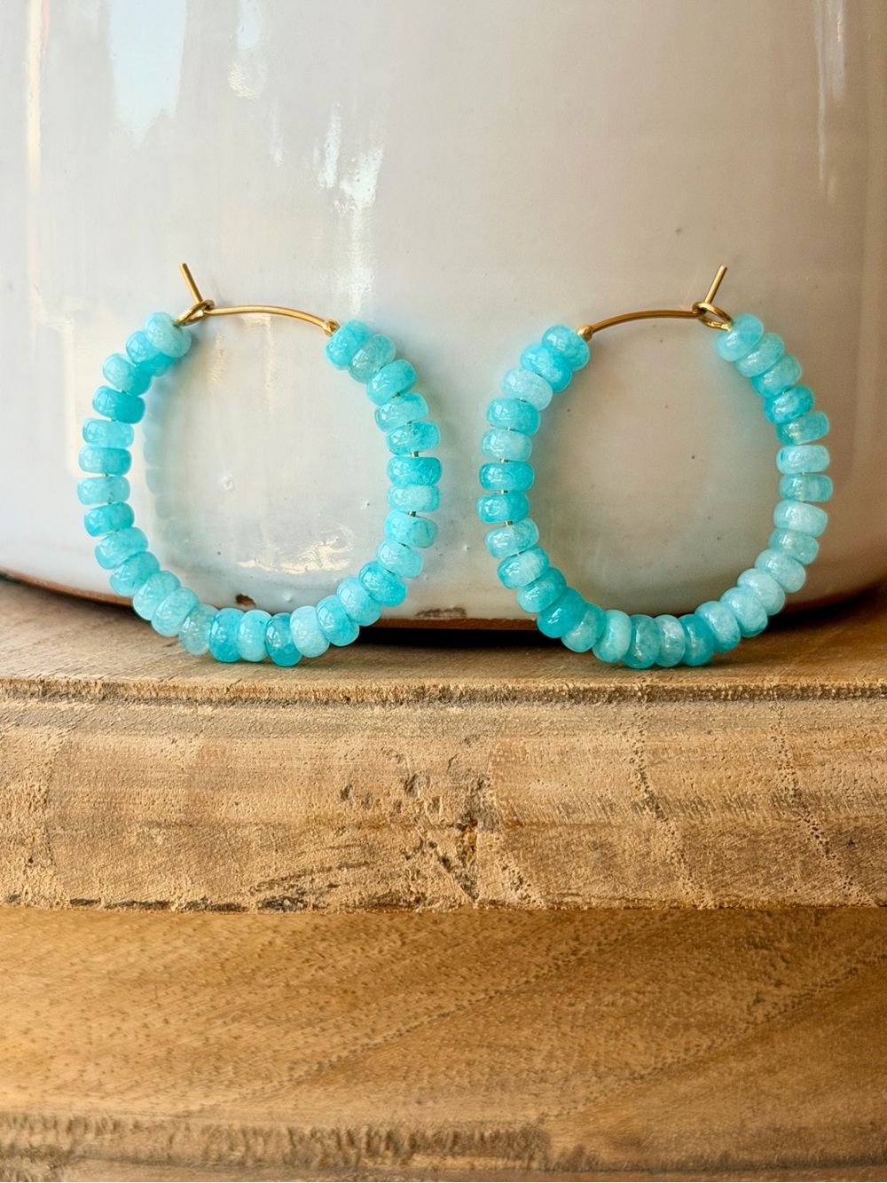 Glass Turquoise Beaded Hoops